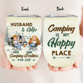 Personalized Camping Couple Wine Tumbler - Gift Idea For Camping Lover/Couple - Camping Is My Happy Place