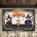 Personalized Witch Family Doormat - Up to 4 Kids - Halloween Gift Idea for Family - Home Sweet Haunted Home