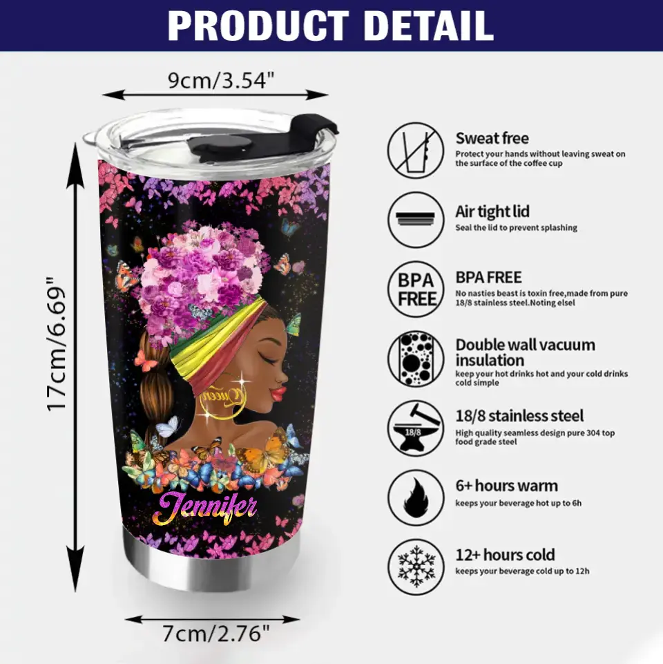 Personalized Black Girl Tumbler - Gift Idea for Birthday/Friends - She Who Kneels Before God Can Stand Before Anyone