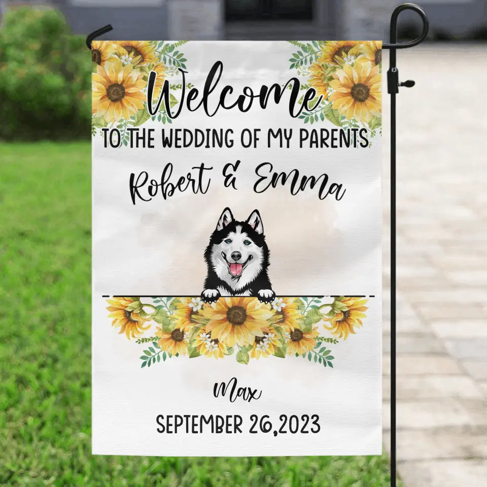 Personalized Dog Wedding Flag Sign - Up to 5 Dogs - Wedding Gift Idea For Couple/Dog Lover - Welcome To The Wedding Of Our Parents