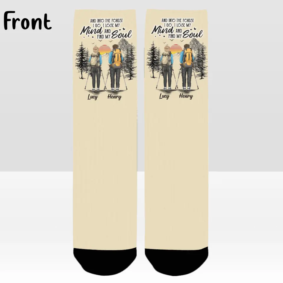 Personalized Hiking Men's/ Women's Socks - Gift Idea For Couple/ Hiking Lovers - And Into The Forest I Go I Lose My Mind and Find My Soul