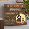 Personalized Grandma & Grandkid Witch Pillow Cover - Halloween Gift For Grandkid - To My Grandson I Hugged This Soft Pillow