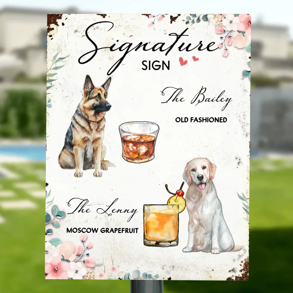 Personalized Wedding Metal Sign - Upload Up to 2 Pet's Photo - Wedding Gift Idea For Couple/Dog Lover -  Signature Drink Sign