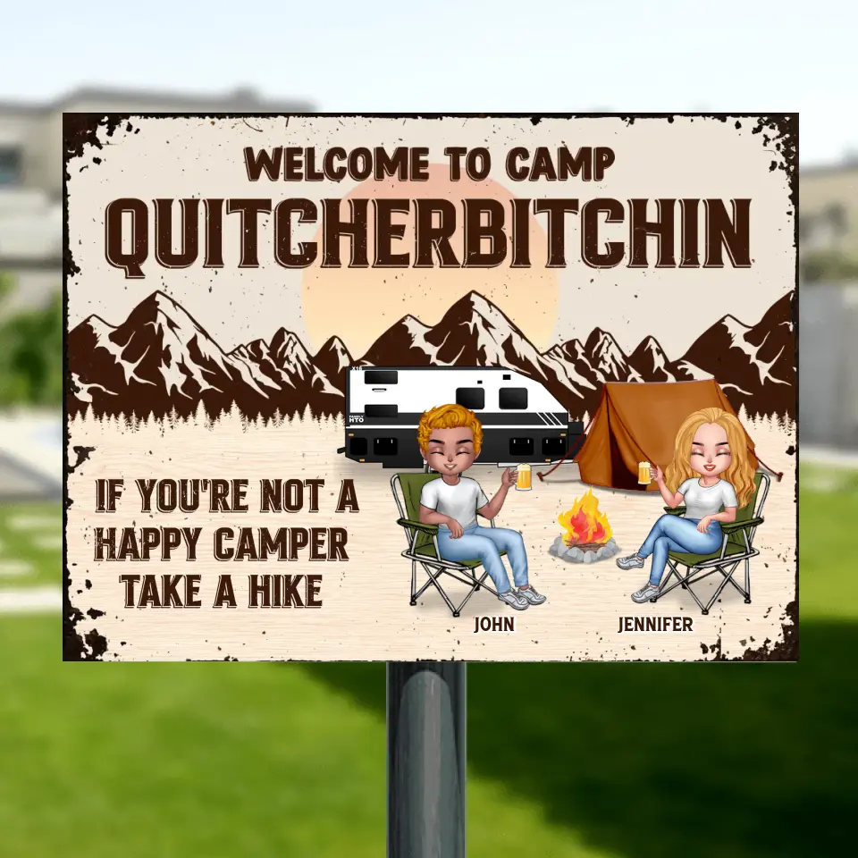 Personalized Camping Metal Sign - Gift Idea For Camping Lover/Couple/Friends - Up to 4 People - Welcome To Camp Quitcherbitchin