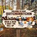 Personalized Camping Wooden Sign - Up to 4 People - Gift Idea For Couple/Friends/Camping Lovers - Welcome To Camp Quitcherbitchin
