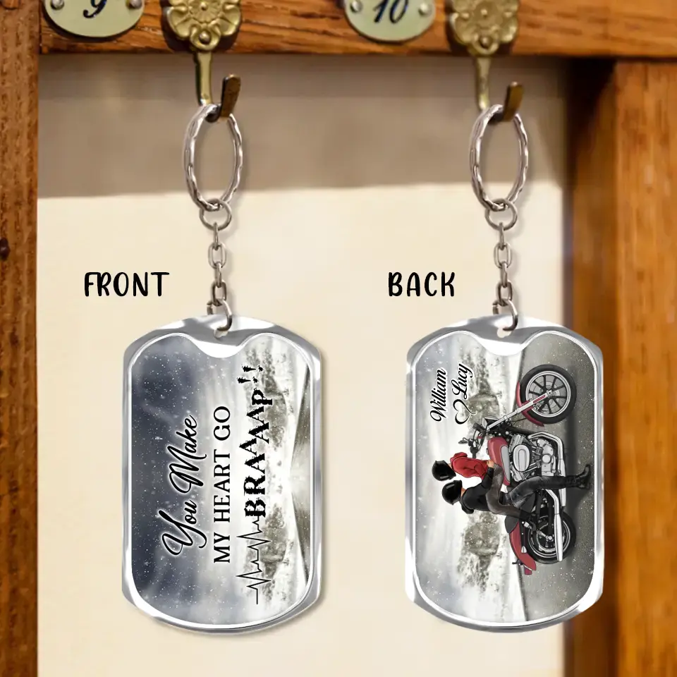 Personalized Riding Couple Aluminum Keychain - Gift Idea for Husband/Wife/Couple/Him/Her - You Make My Heart Go Braaaap!