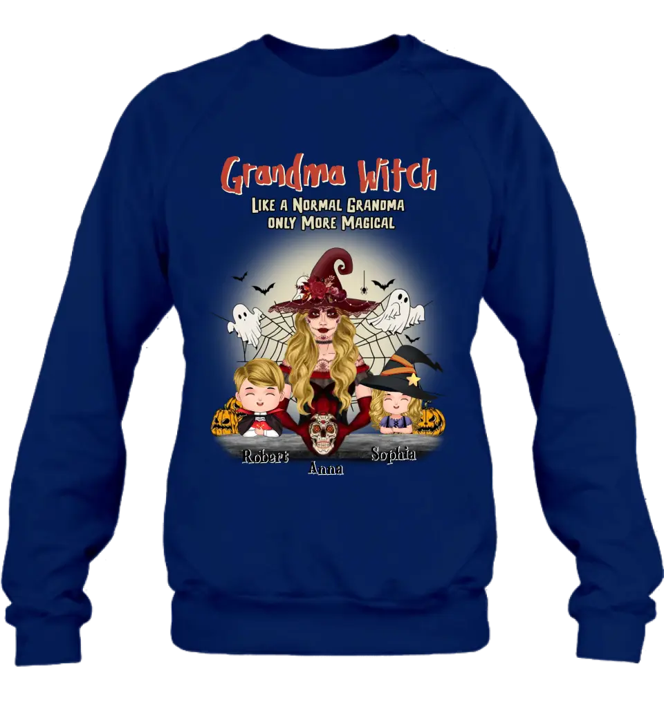Personalized Grandma Witch Shirt/Hoodie - Gift Idea For Halloween - Up to 2 Kids - Grandma Witch Like A Normal Grandma Only More Magical