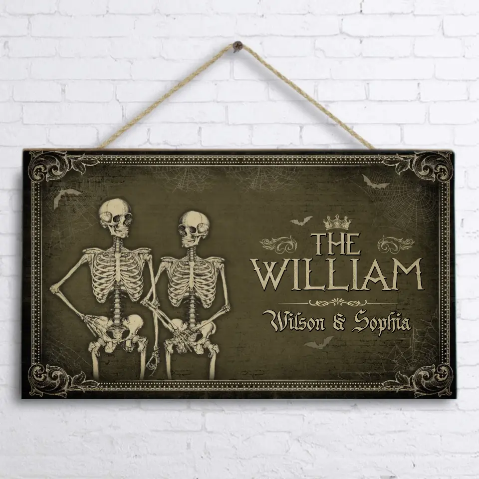 Custom Personalized Skeleton Wooden Sign - Gift Idea For Couple/Family - Sign With Family's Name