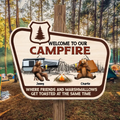 Personalized Camping Wooden Sign - Up to 7 Friends - Gift Idea For Camping Lovers/Friends - Welcome To Our Campfire