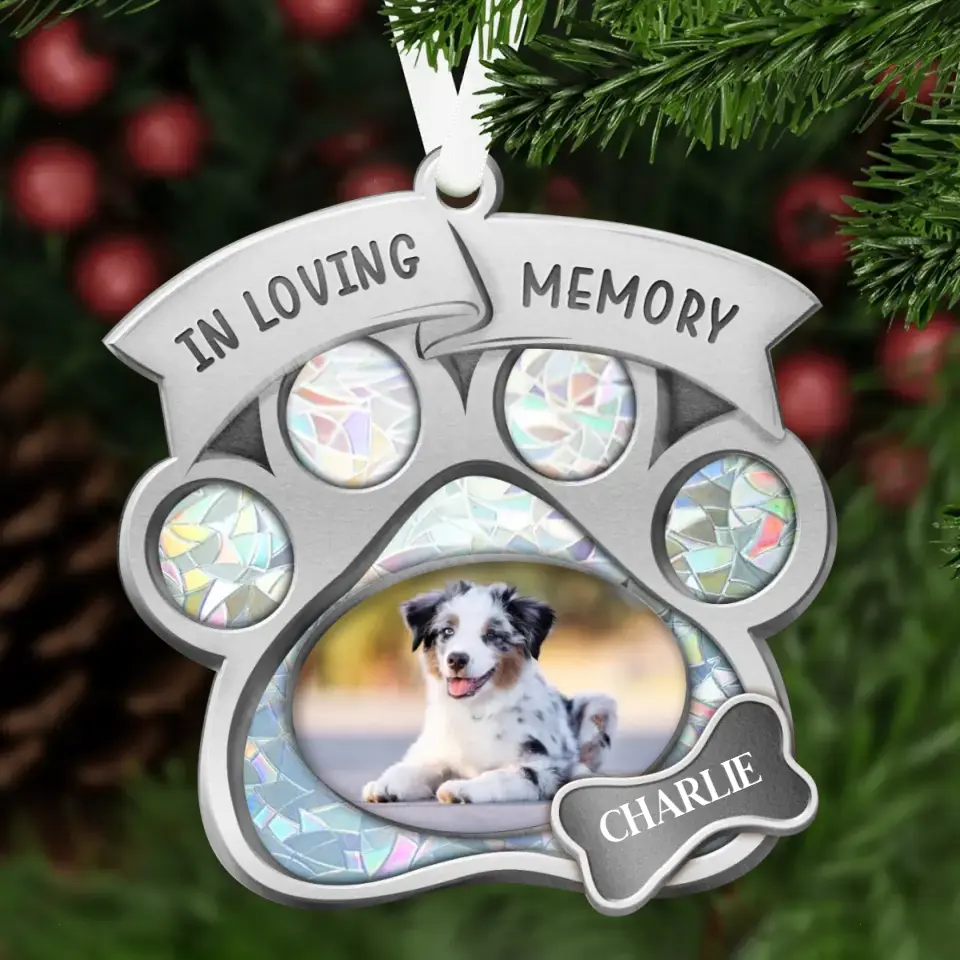 Personalized Pet Memorial Aluminum Ornament - Memorial Gift Idea For Loss Of Pet - Upload Pet Photo - You Left Paw Prints On My Heart