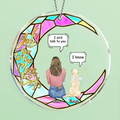 Personalized Memorial Pet Stained Glass Suncatcher Acrylic Ornament - Adult/Couple With Up to 4 Pets - Memorial Gift Idea For Dog/Cat/Rabbit Lovers - I Love You To The Moon & Back