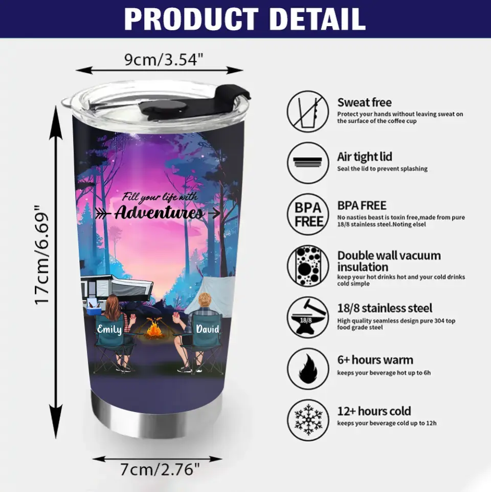 Personalized Camping Tumbler - Full Option - Best Gift For Camping Lovers - Fill Your Life With Adventures