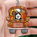 Personalized Dog Fall Season Wooden Keychain - Gift Idea For Dog Lover - Custom Up to 3 Dogs