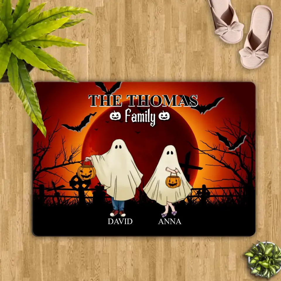 Personalized Halloween Ghost Family Doormat - Halloween Gift For Couple/Family - Up to 5 People With 4 Pets - The Thomas Family