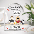 Personalized Couple Crystal Heart - Couple With Up to 4 Dogs - Gift Idea For Husband From Wife - Congrats On Being My Husband You Lucky Bastard