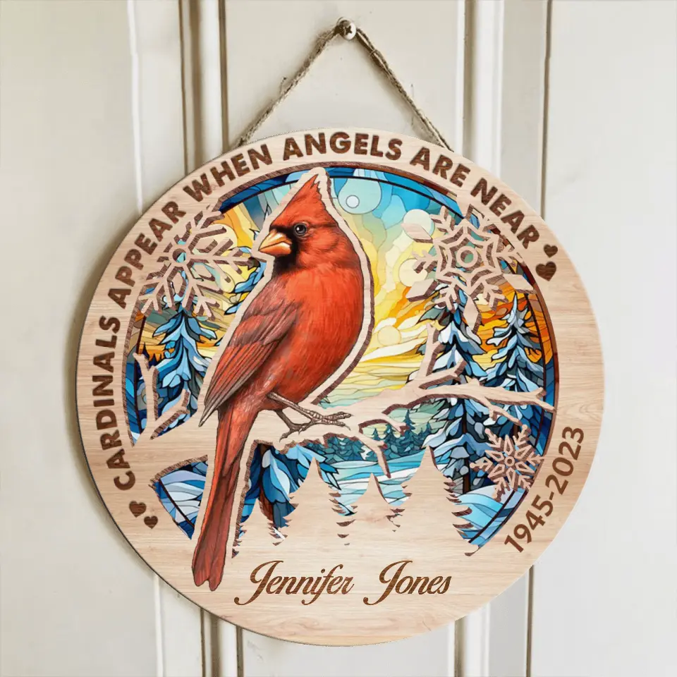 Personalized Memorial Circle Wooden Sign - Family Loss Cardinal Infinite Love Sign Gift Idea - Cardinals Appear When Angels Are Near