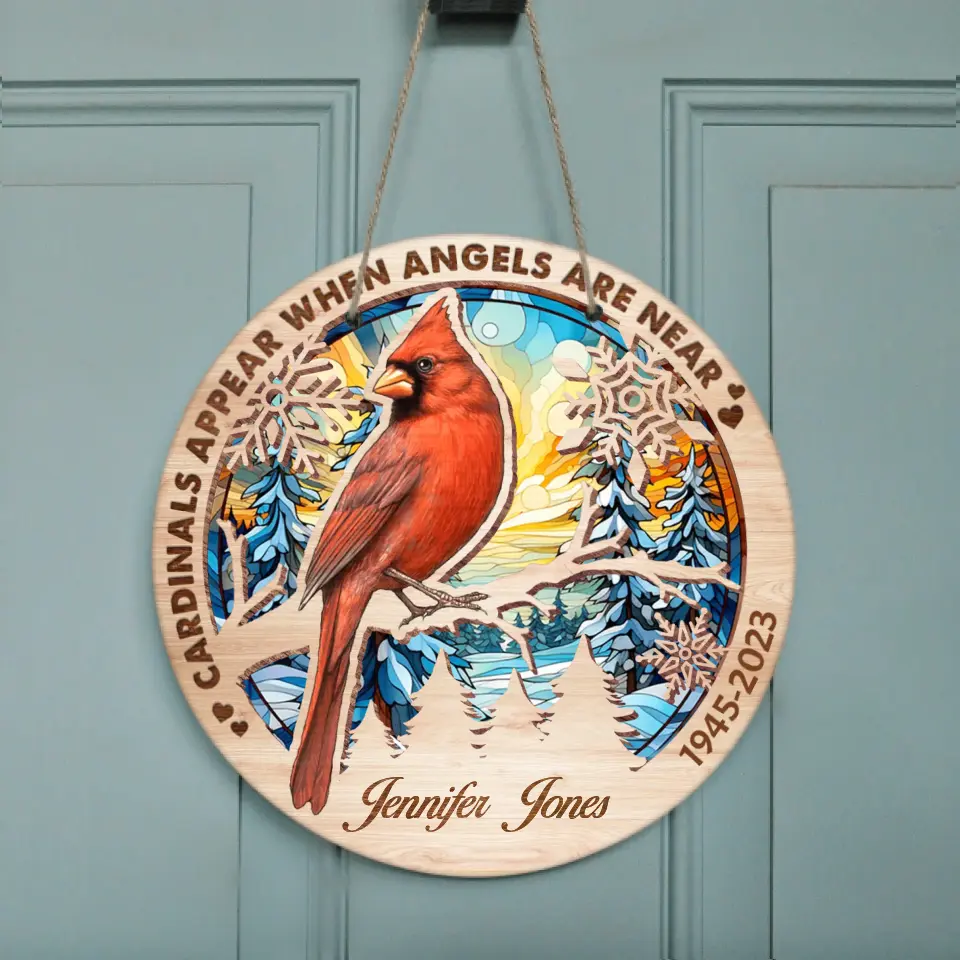 Personalized Memorial Circle Wooden Sign - Family Loss Cardinal Infinite Love Sign Gift Idea - Cardinals Appear When Angels Are Near