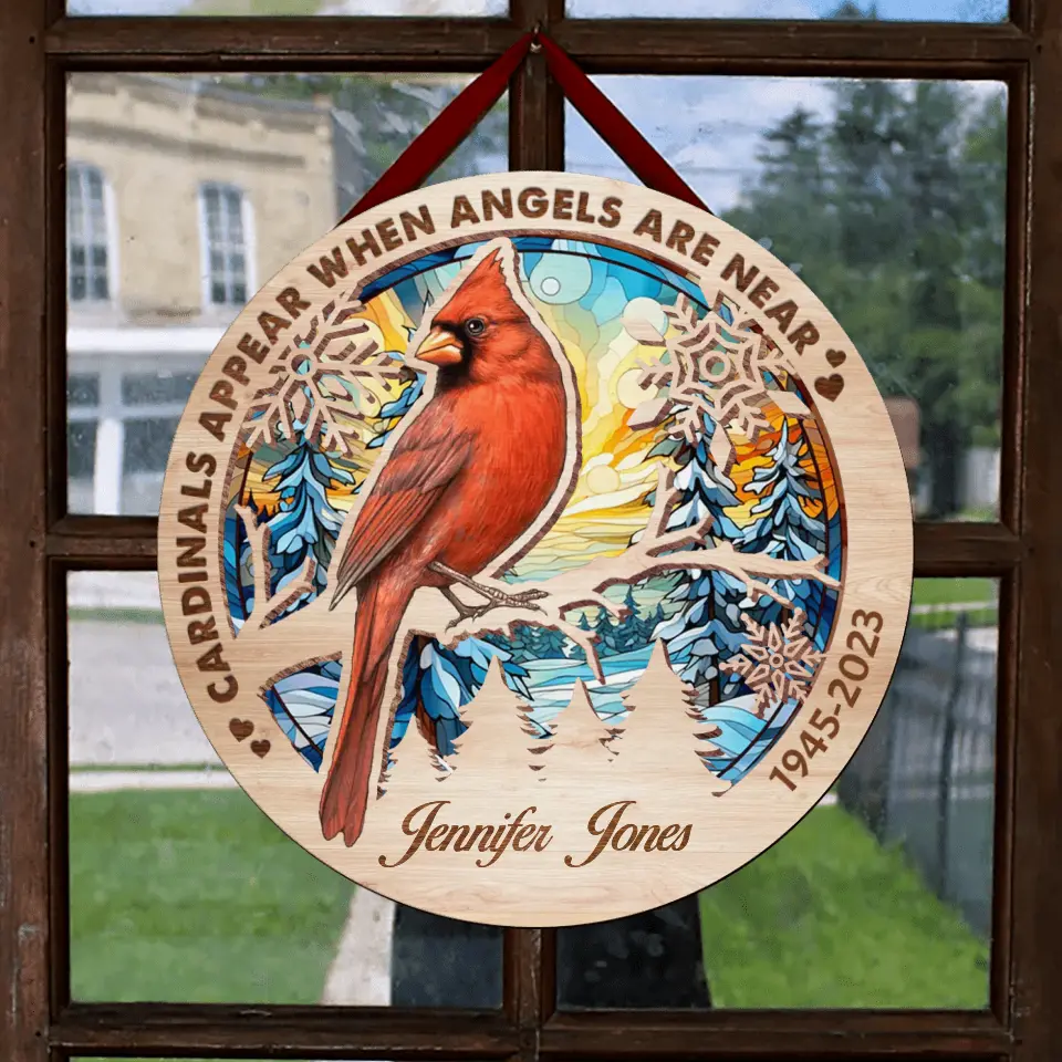 Personalized Memorial Circle Wooden Sign - Family Loss Cardinal Infinite Love Sign Gift Idea - Cardinals Appear When Angels Are Near