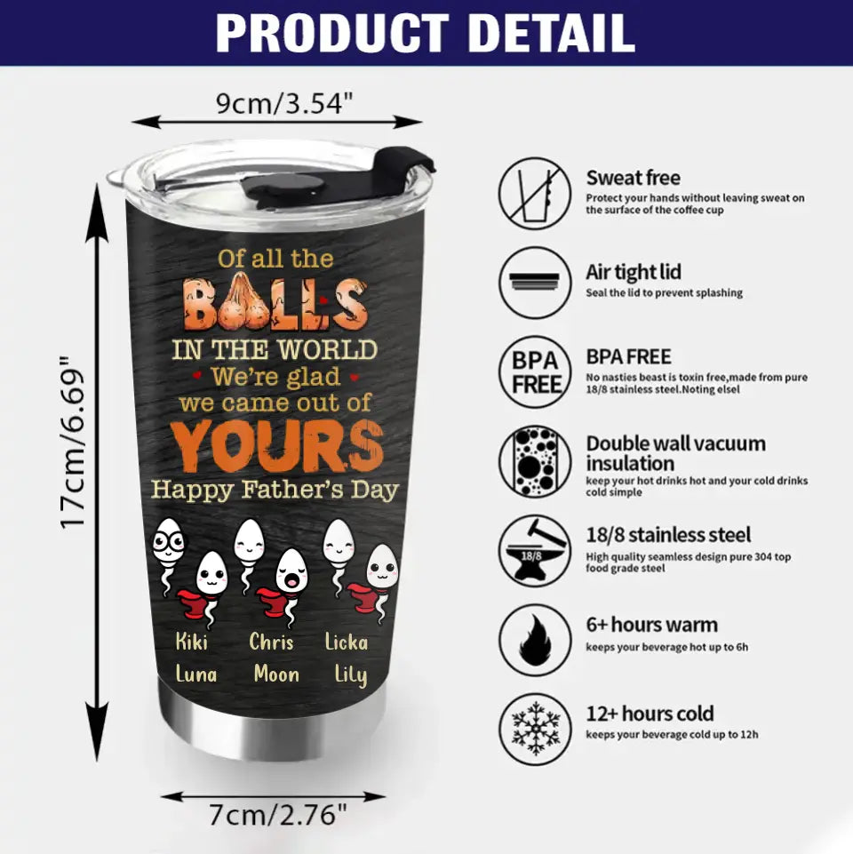 Personalized Best Father Tumbler - Best Gift Idea For Father's Day - Up to 6 Sperms - Best Sperm Donor Ever