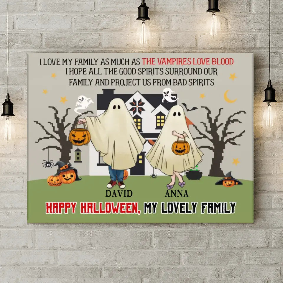 Personalized Halloween Ghost Family Canvas - Halloween Gift For Couple/Family - Up to 5 People With 4 Pets - I Love My Family