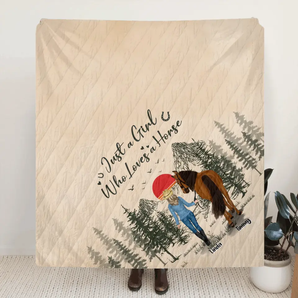 Personalized Horse Girl Fleece Throw Blanket/Quilt - Gift Idea For Horse Lovers - Up To 6 Horses - Just A Girl Who Loves A House