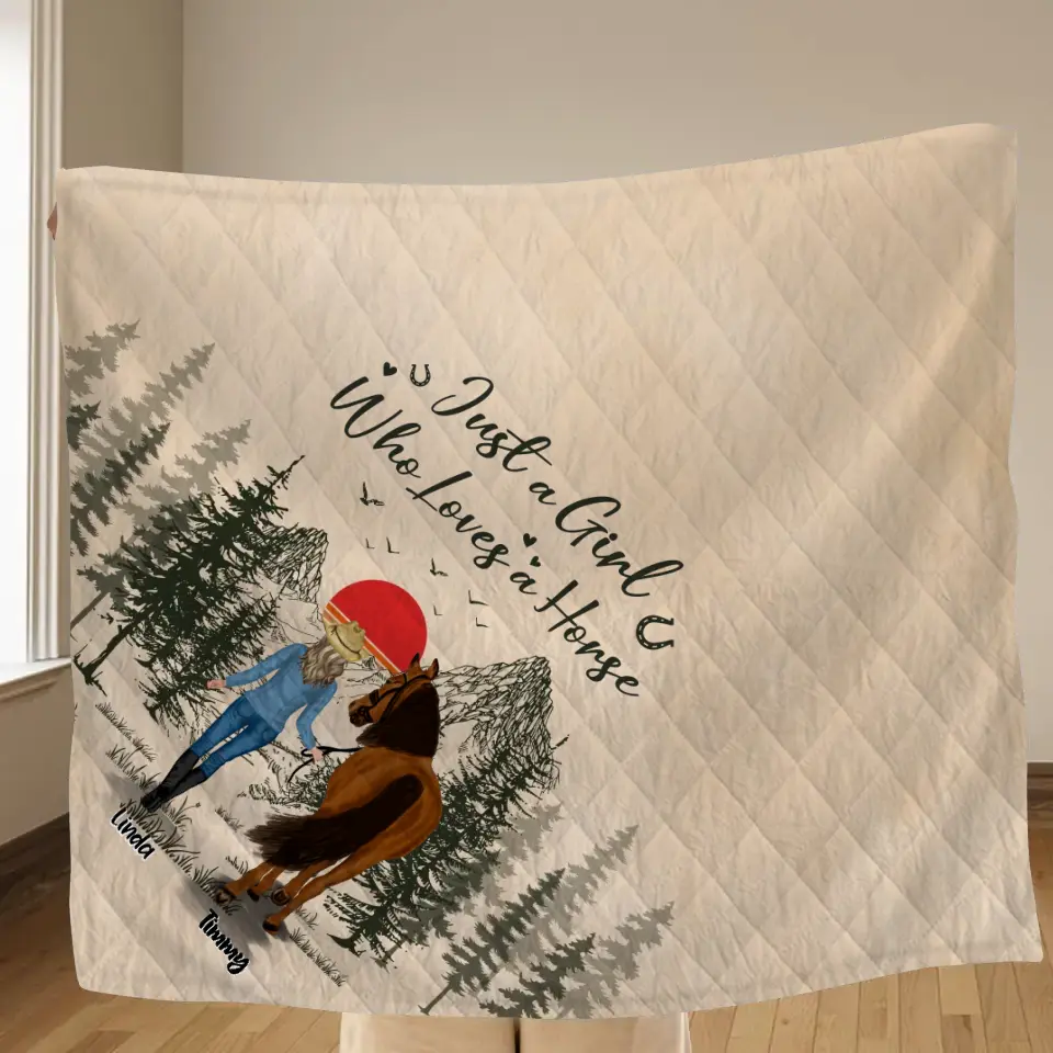 Personalized Horse Girl Fleece Throw Blanket/Quilt - Gift Idea For Horse Lovers - Up To 6 Horses - Just A Girl Who Loves A House
