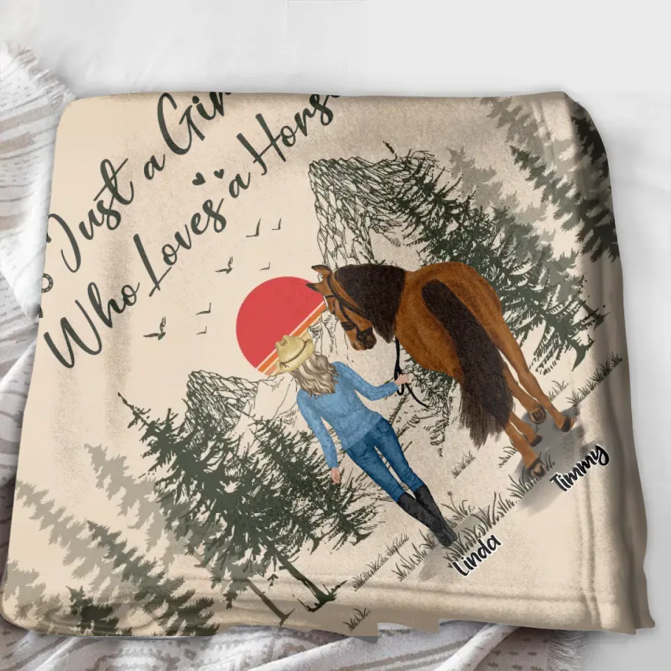 Personalized Horse Girl Fleece Throw Blanket/Quilt - Gift Idea For Horse Lovers - Up To 6 Horses - Just A Girl Who Loves A House
