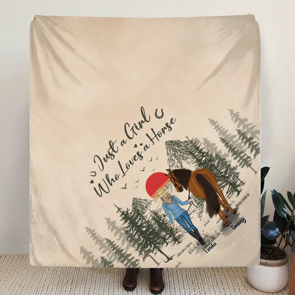 Personalized Horse Girl Fleece Throw Blanket/Quilt - Gift Idea For Horse Lovers - Up To 6 Horses - Just A Girl Who Loves A House