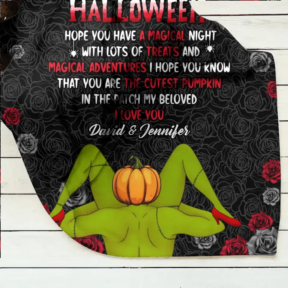 Personalized Halloween Fleece Throw Blanket/Quilt - Gift Idea For Couple/ Halloween - Happy Halloween