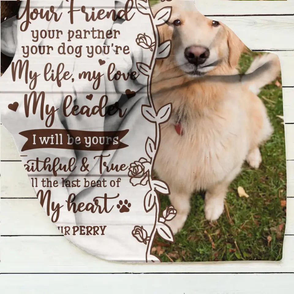 Custom Memorial Dog Quilt/Fleece Throw Blanket - Upload Photo - Memorial Gift Idea for Dog Owners - I Am Your Friend Your Partner Your Dog