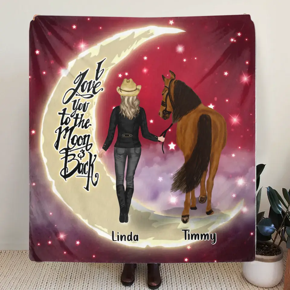 Personalized Horse Girl Pillow Cover/Quilt/Fleece Throw Blanket - Christmas  Gift Idea for Horse Lovers - I Love You To The Moon & Back