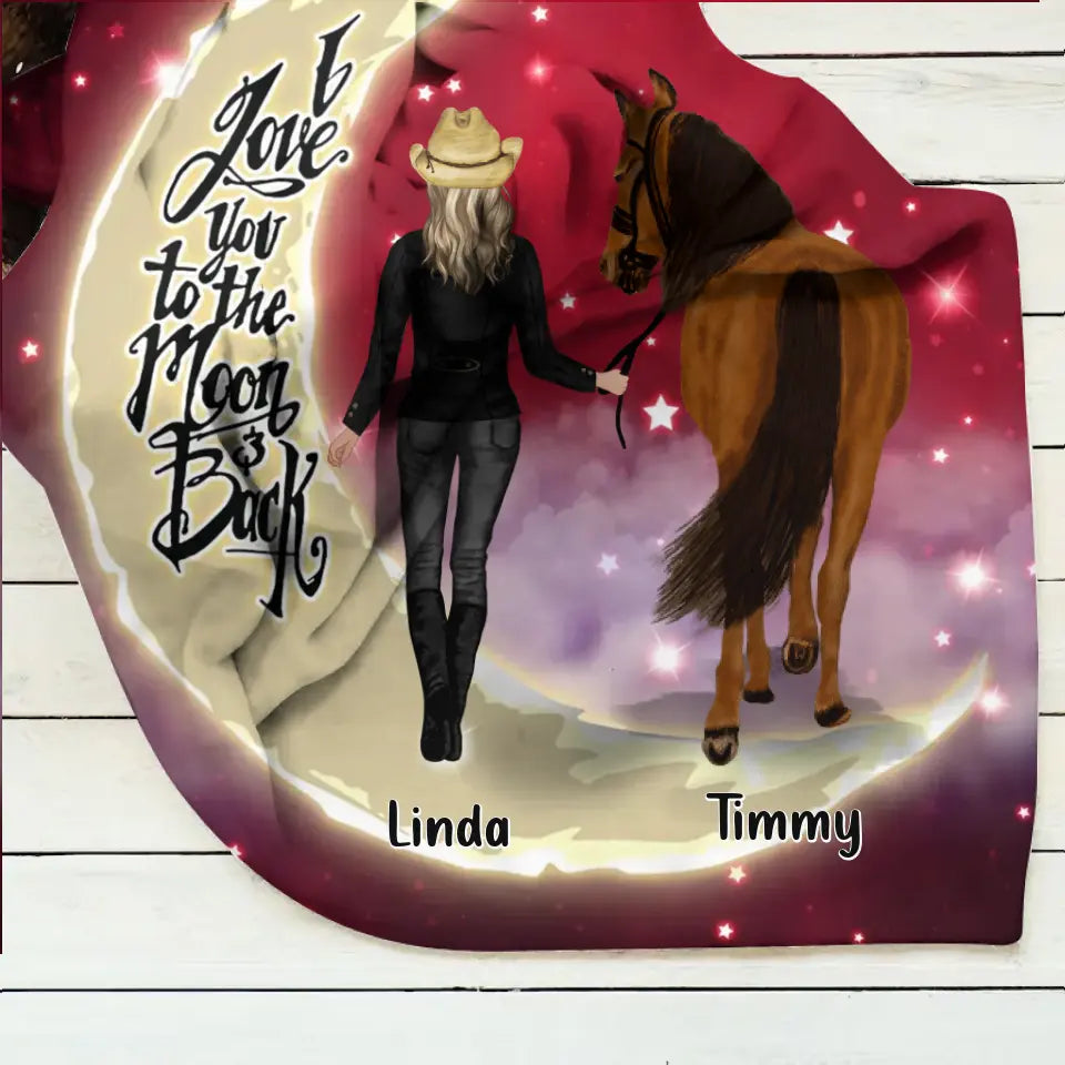 Personalized Horse Girl Pillow Cover/Quilt/Fleece Throw Blanket - Christmas  Gift Idea for Horse Lovers - I Love You To The Moon & Back