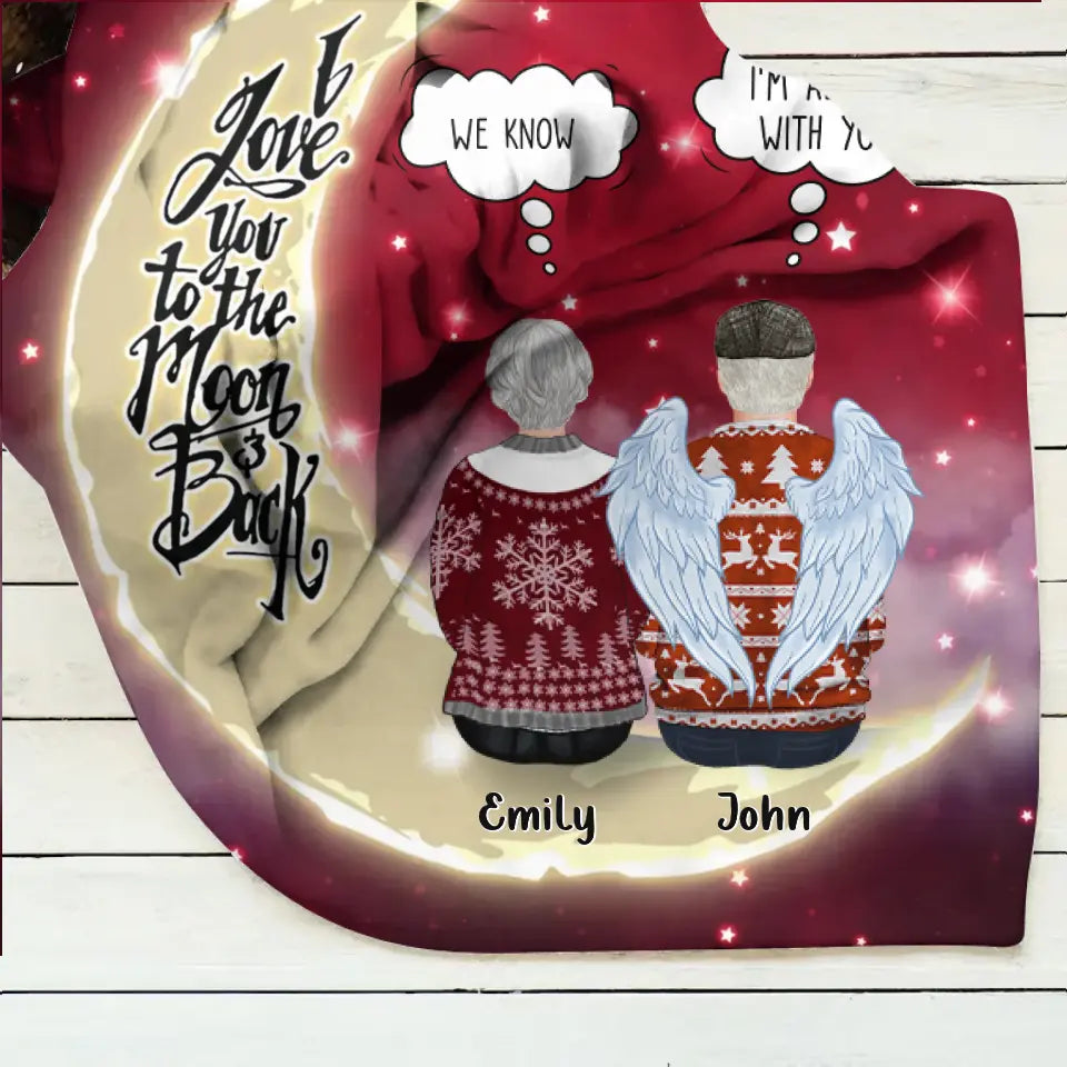 Personalized Memorial Pillow Cover/Quilt/Fleece Throw Blanket - Parents with up to 2 Children - Memorial Gift for Christmas - I Love You To The Moon & Back