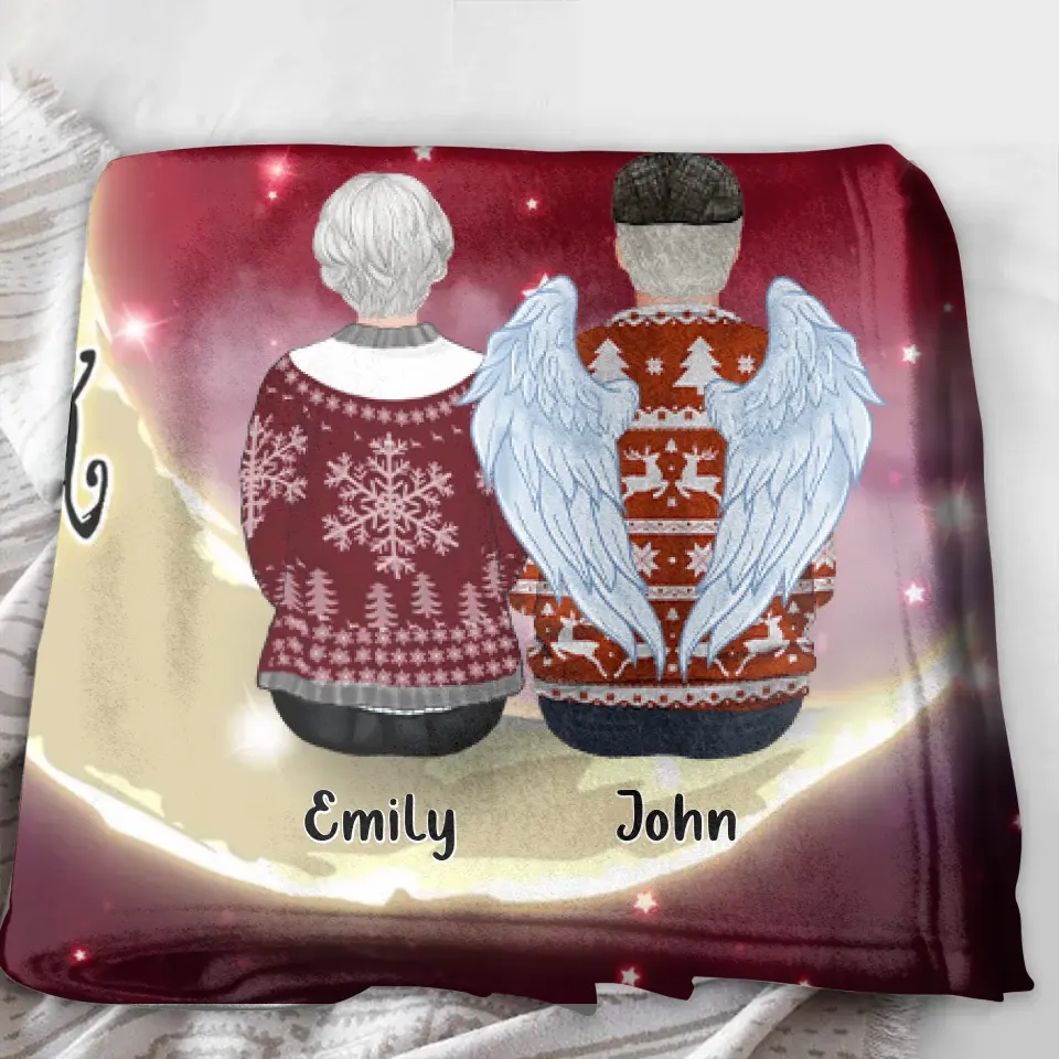 Personalized Memorial Pillow Cover/Quilt/Fleece Throw Blanket - Parents with up to 2 Children - Memorial Gift for Christmas - I Love You To The Moon & Back