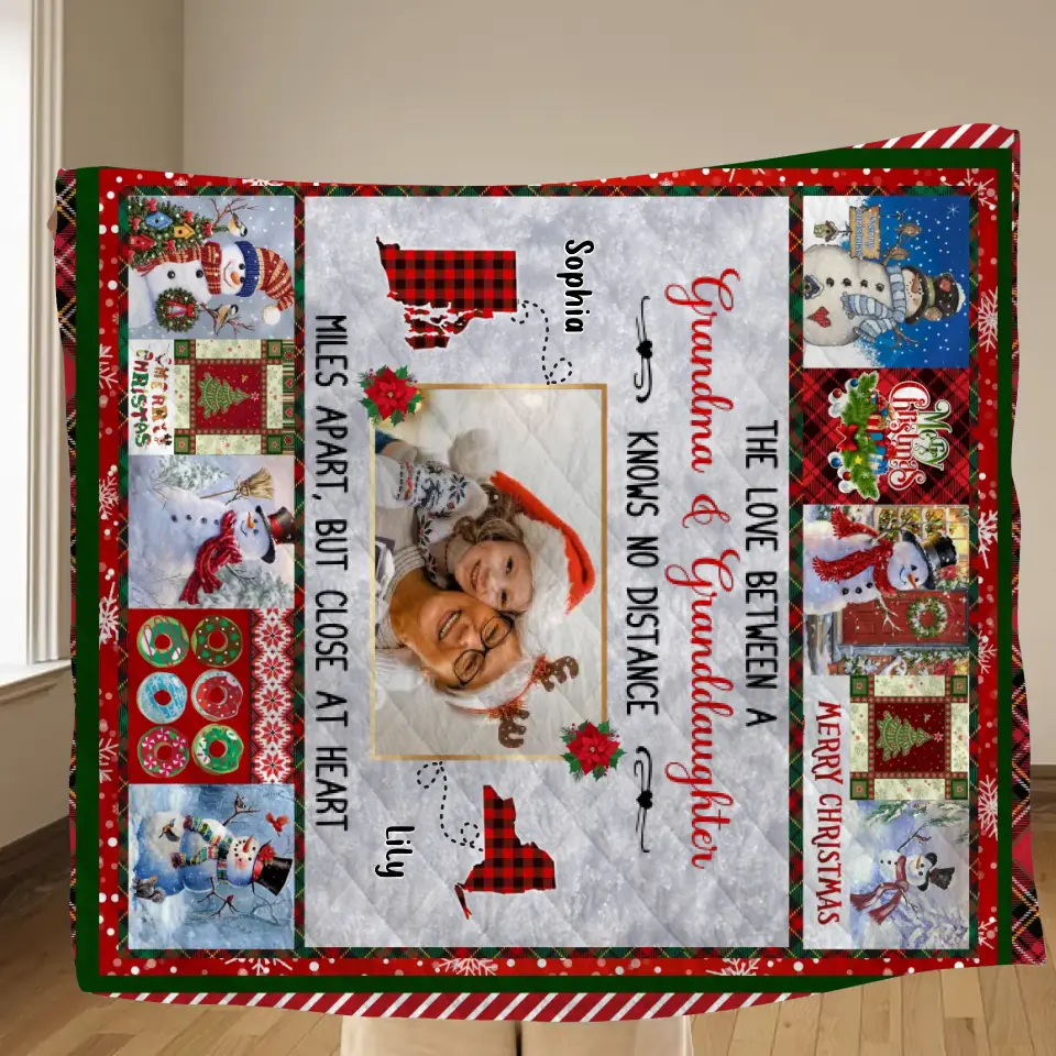 Personalized Upload Photo Fleece Throw Blanket/Quilt - Gift Idea For Grandma/Kid - The Love Between A Grandma & Granddaughter Knows No Distance