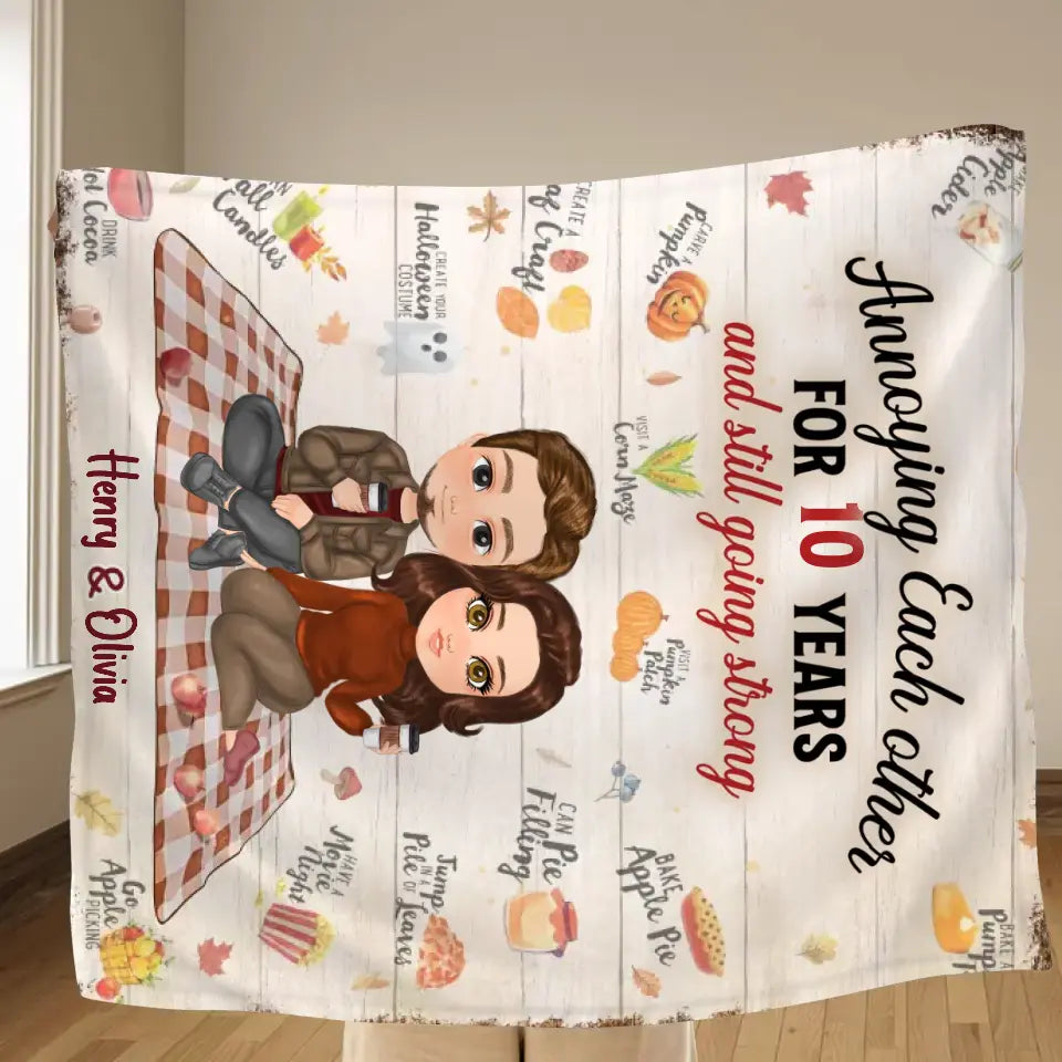Personalized Couple Fleece Throw Blanket/Quilt - Gift Idea For Couple/Anniversary - Annoying Each Other For 10 Years And Still Going Strong