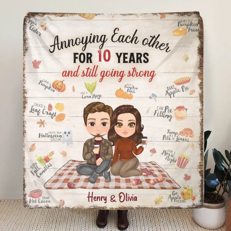 Personalized Couple Fleece Throw Blanket/Quilt - Gift Idea For Couple/Anniversary - Annoying Each Other For 10 Years And Still Going Strong