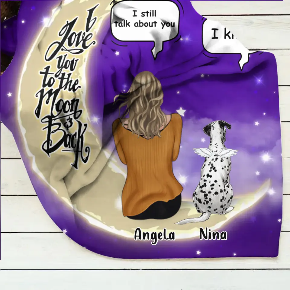 Personalized Memorial Pet Pillow Cover/Quilt/Fleece Throw Blanket - Up to 4 Pets - Memorial Gift for Christmas/Dog/Cat/Rabbit Owners - I Love You To The Moon & Back