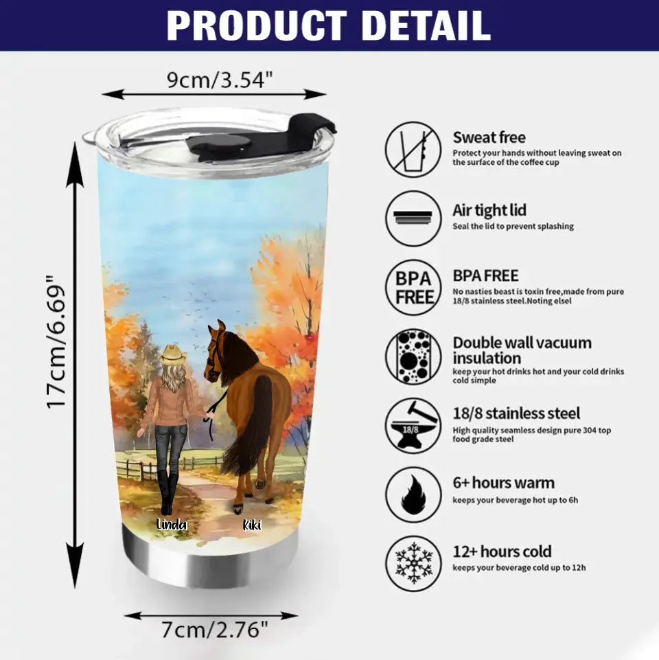 Personalized Horse Girl Fall Season Tumbler 20oz  - Gift Idea For Horse Lovers - Up To 6 Horses - Just A Girl Who Loves Horses