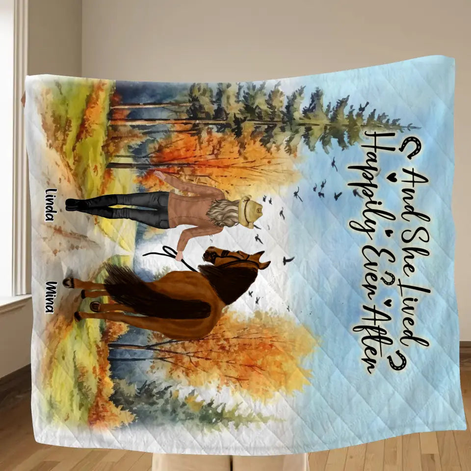 Personalized Horse Girl Fall Season Quilt/Fleece Throw Blanket - Gift Idea For Horse Lovers - Up To 6 Horses - Just A Girl Who Loves Horses