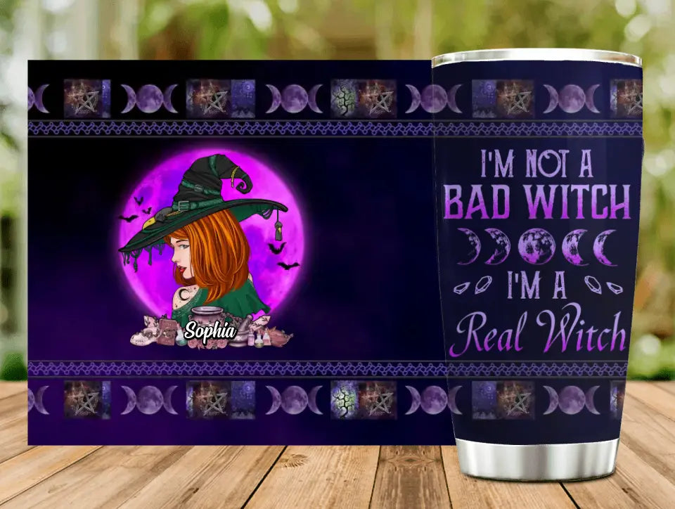 Personalized Witch Tumbler - Gift Idea For Halloween/Witch Lovers - I'm Not A Bad Witch I'm A Real Witch