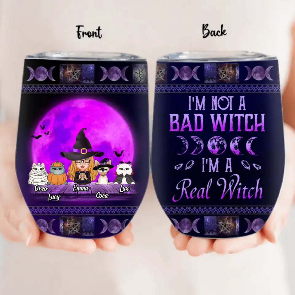 Personalized Witch Wine Tumbler - Gift Idea For Halloween/Witch Lover - Up to 4 Pets - I'm A Real Witch