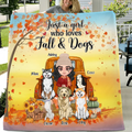 Personalized Dog Mom Fall Season Quilt/Fleece Throw Blanket - Gift Idea For Dog Lovers - Up To 5 Dogs - Just A Girl Who Loves Fall & Dogs