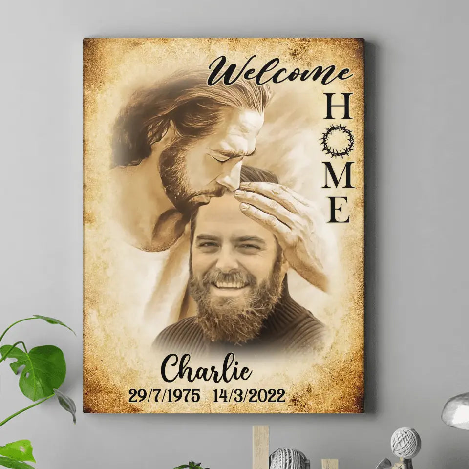 Custom Personalized Memorial Photo Canvas - Memorial Gift Idea For Family Member/ Pet Owner - Welcome Home