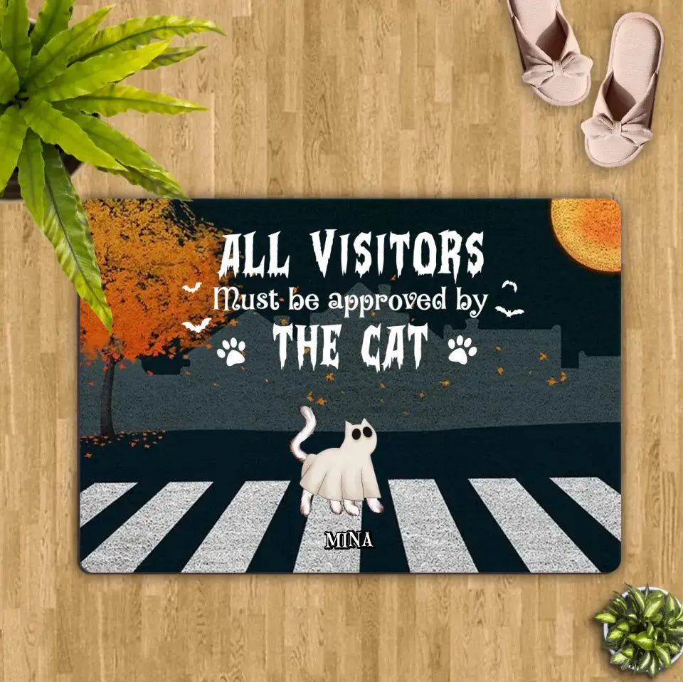 Personalized Halloween Cat Boo Doormat - Up to 6 Cats - Gift Idea For Cat Lovers - All Visitors Must Be Approved By The Cats