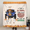 Personalized Off-road Autumn Girl Fleece Throw Blanket/Quilt - Gift Idea For Girl/Dog Lovers - Up to 3 Dogs - Just A Girl