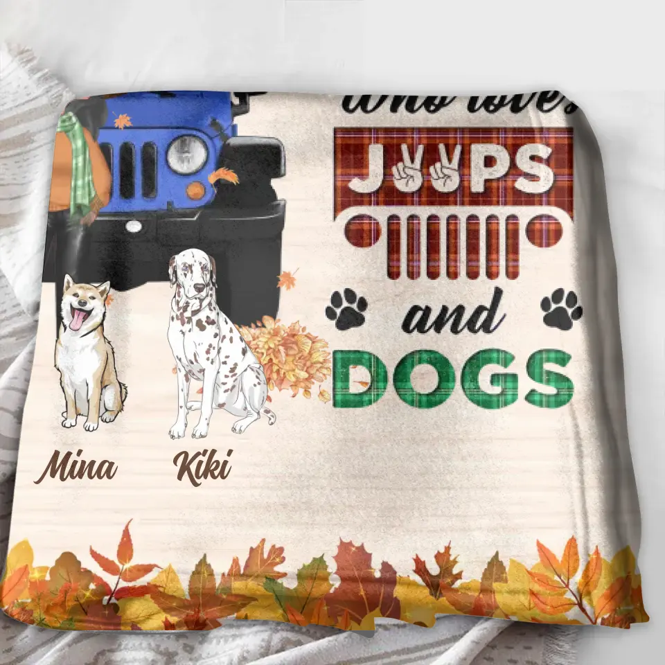 Personalized Off-road Autumn Girl Fleece Throw Blanket/Quilt - Gift Idea For Girl/Dog Lovers - Up to 3 Dogs - Just A Girl