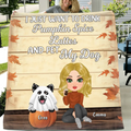Personalized Girl Dog/Cat Fleece Throw Blanket/Quilt - Up to 5 Pets - Autumn Gift For Dog/Cat Lover - I Just Want To Drink Pumpkin Spice Lattes And Pet My Dogs