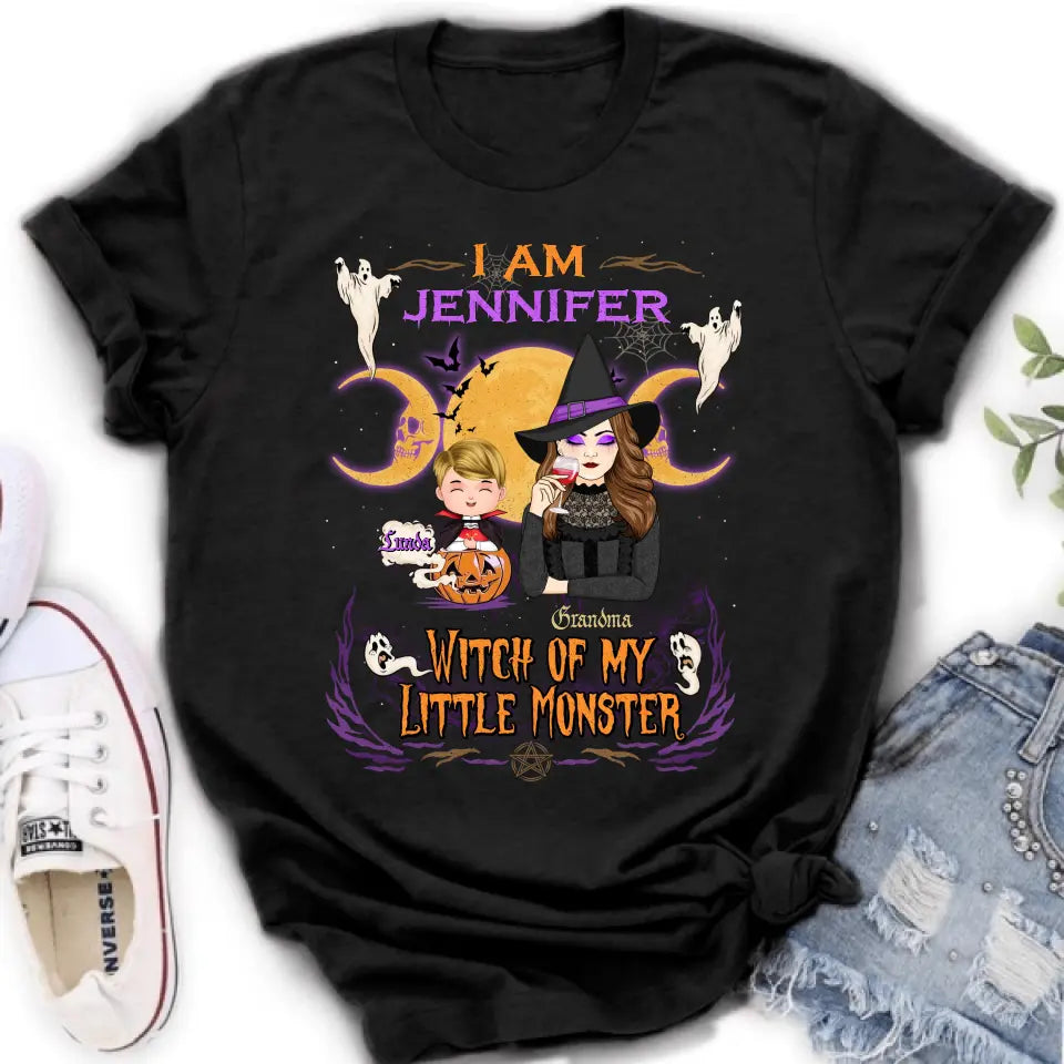 Personalized Grandma & Grandkid Witch Shirt/Hoodie - Halloween Gift For Grandkid - Up to 4 Kids - I Am Witch Of My Little Monsters
