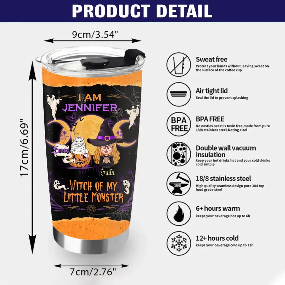 Personalized Grandma & Pet Witch Tumbler - Halloween Gift For Grandma/Pet Lovers - Up to 4 Pets - I Am Witch Of My Little Monsters